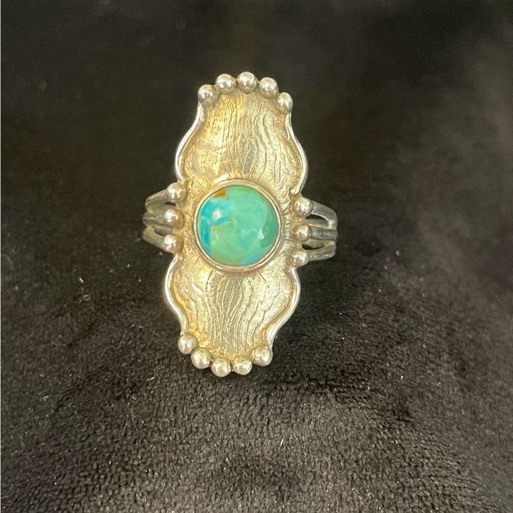 Turquoise And 925 Silver Statement Ring Size 7.5 - image 1